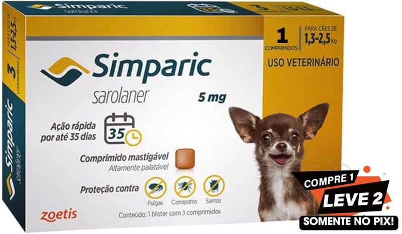 Simparic 5Mg 1 3 Até 2 5Kg 1Cp Para Cães